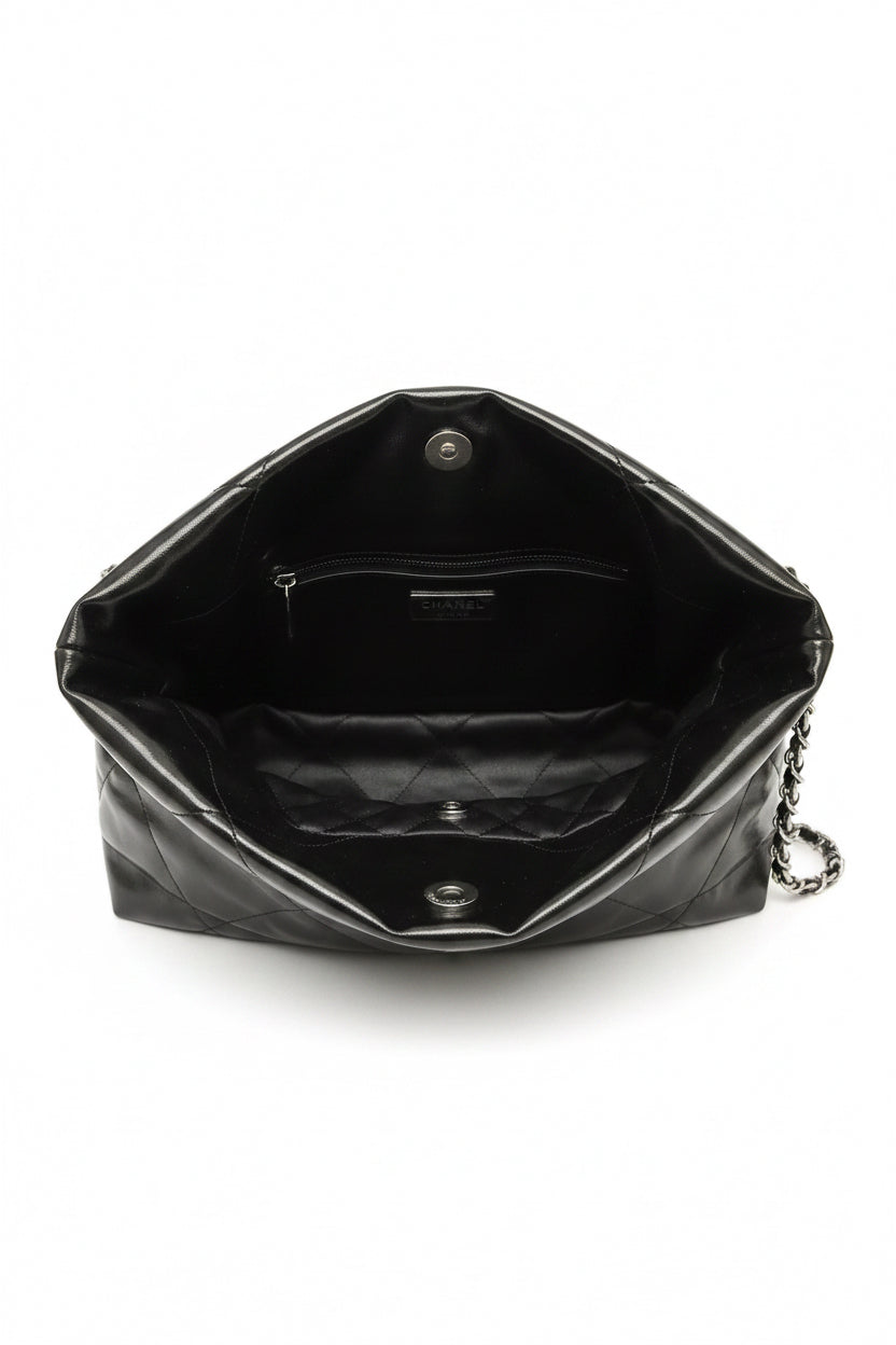 Authentic Chanel Black Quilted Leather Chain Tote Bag