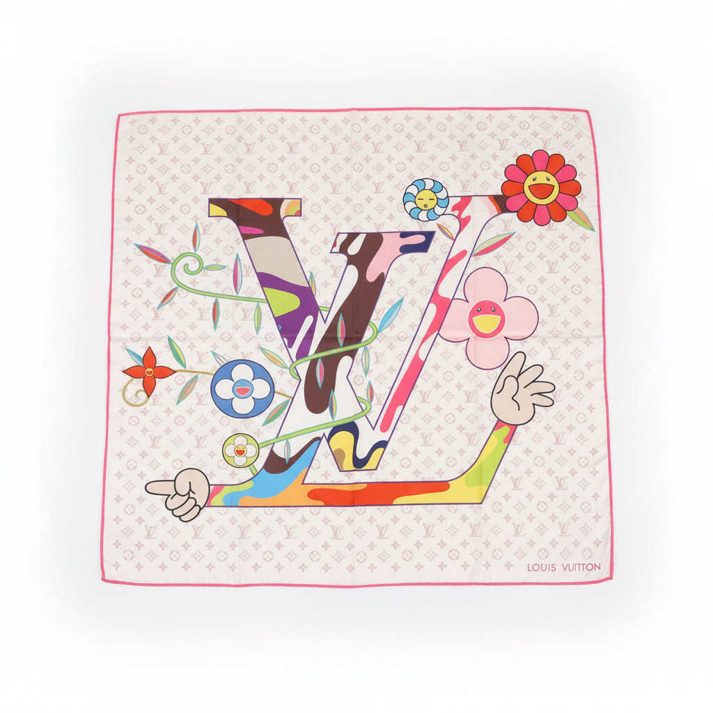 Louis Vuitton x Takashi Murakami Monogram Multicolore Silk Scarf - Rare Collector's Edition