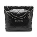 Authentic Chanel Black Quilted Leather Chain Tote Bag