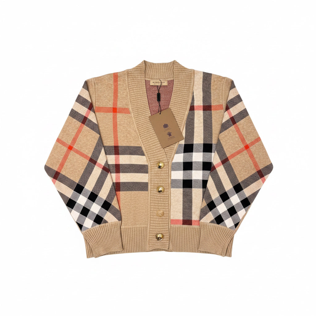 Authentic Burberry Iconic Check Knit Cardigan - Beige