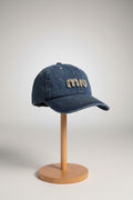 Miu Miu Crystal Logo Washed Denim Baseball Cap - Blue