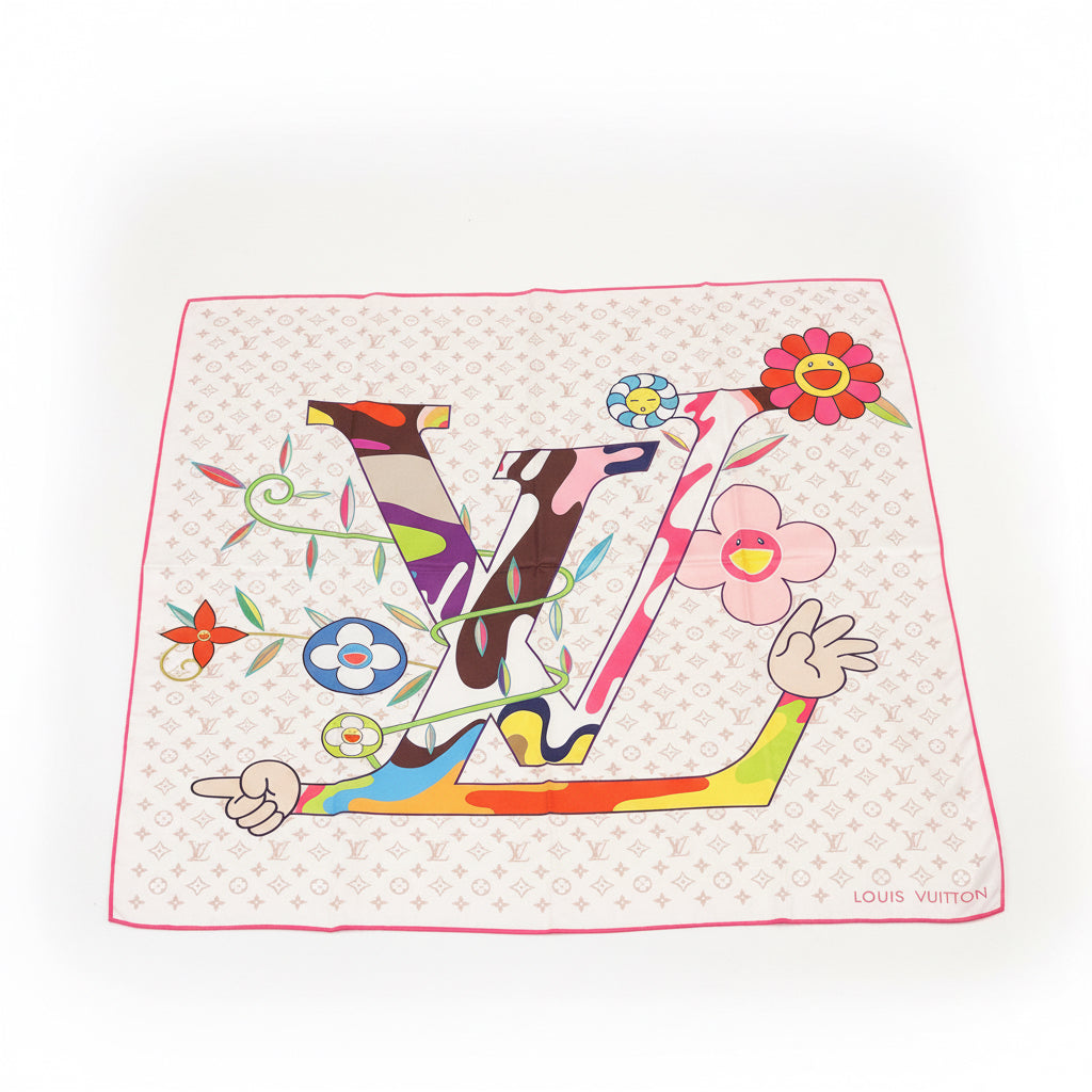 Louis Vuitton x Takashi Murakami Monogram Multicolore Silk Scarf - Rare Collector's Edition
